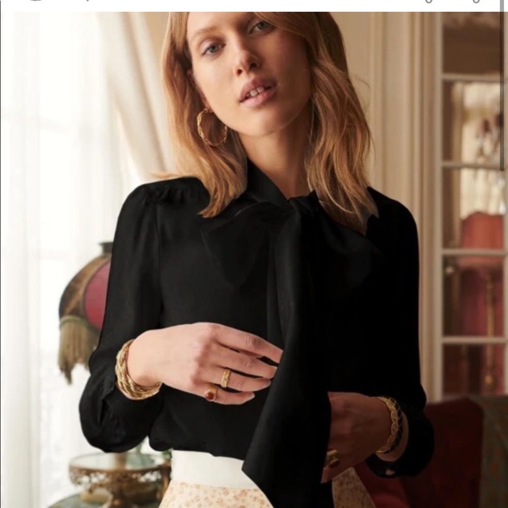 Sézane x Manoush black silk bow blouse